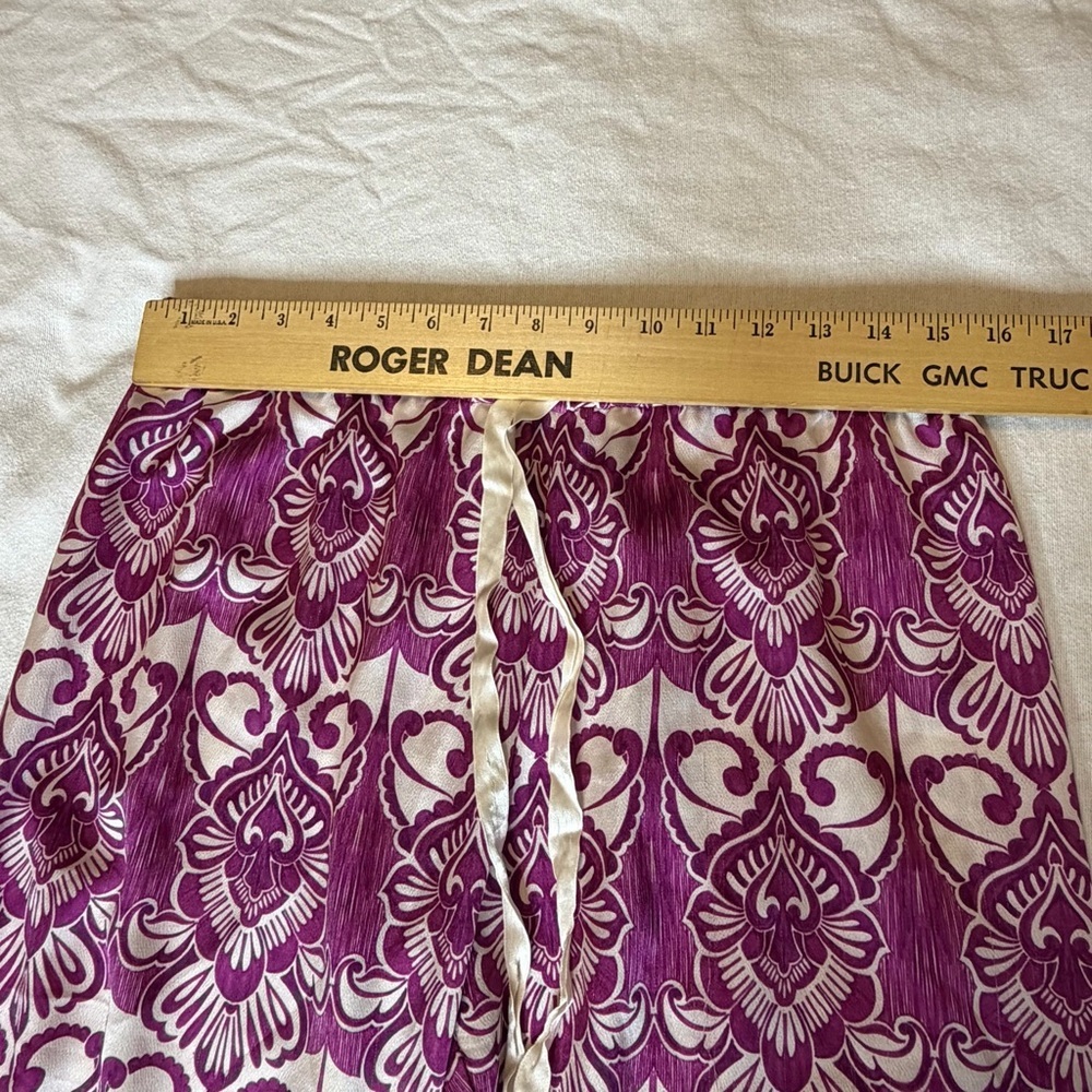 ALEXIS Purple Boho Wide Leg Pants Size L High Waist Drawstring Statement Print - Picture 5 of 10